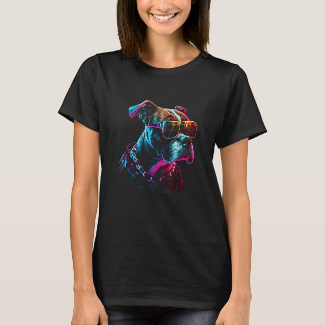 Boxer dog Dog owner Vaporwave Notorious DJ T-Shirt (Front)