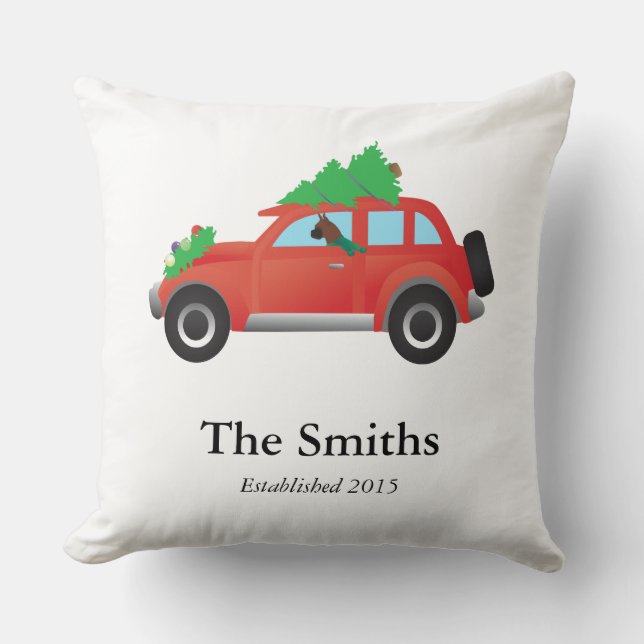 Boxer Dog Driving a car - Christmas Tree on Top Cushion (Front)