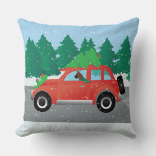 Boxer Dog Driving a car - Christmas Tree on Top Cushion