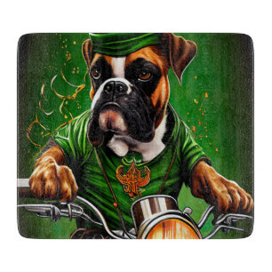 Boxer Dog Driving Bike St. Patrick's Day Cutting Board