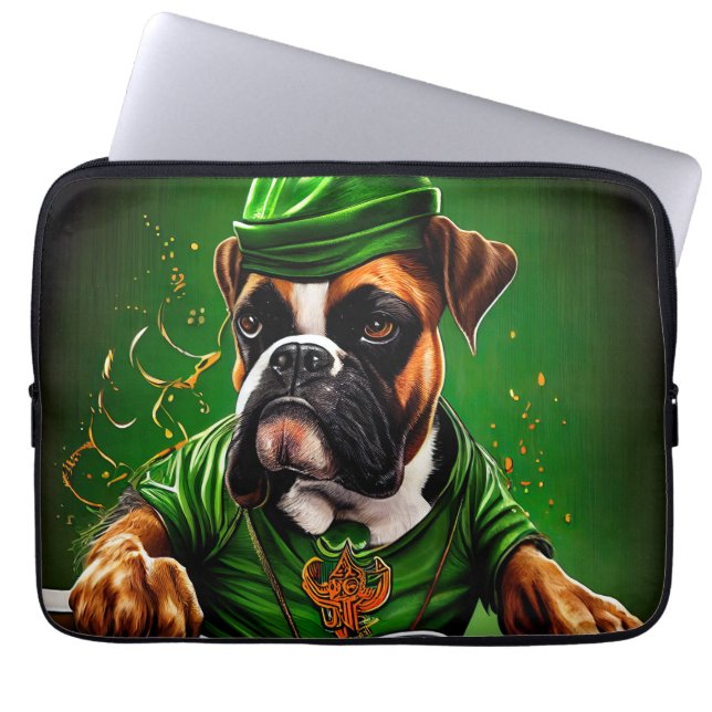 Boxer Dog Driving Bike St. Patrick's Day Laptop Sleeve (Front)