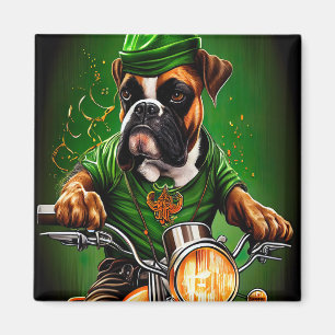 Boxer Dog Driving Bike St. Patrick's Day Magnet