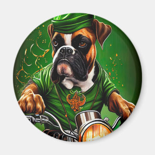 Boxer Dog Driving Bike St. Patrick's Day Magnet