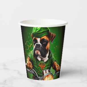 Boxer Dog Driving Bike St. Patrick's Day Paper Cups
