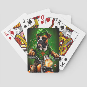 Boxer Dog Driving Bike St. Patrick's Day Playing Cards