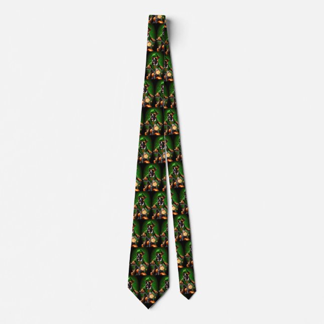 Boxer Dog Driving Bike St. Patrick's Day  Tie (Front)