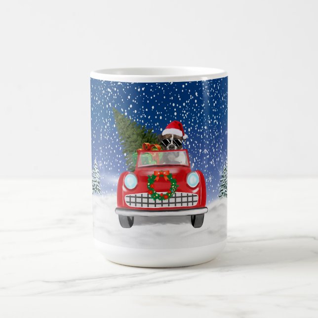 Boxer Dog Driving Car In Snow Christmas  Coffee Mug (Center)