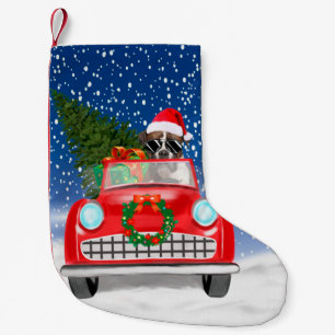 Boxer Dog Driving Car In Snow Christmas  Small Christmas Stocking