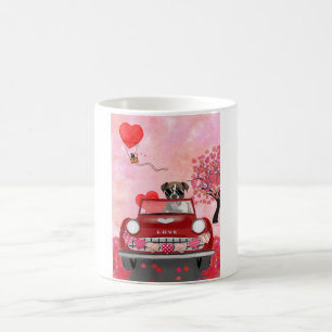 Boxer Dog Driving Car with Hearts Valentine's  Coffee Mug