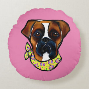 Boxer Dog Easter Round Cushion