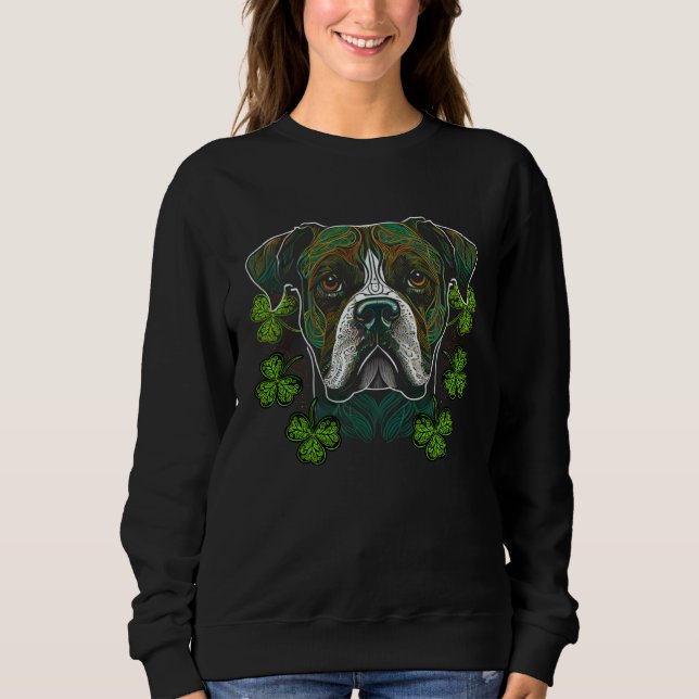 Boxer Dog Face Mandala Shamrock Irish C St Patrick Sweatshirt (Front)