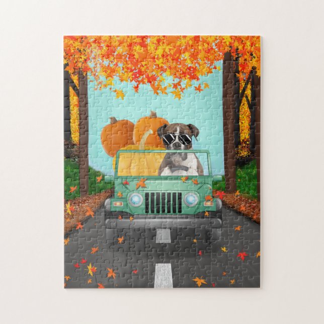 Boxer Dog Fall Pumpkin Jigsaw Puzzle (Vertical)