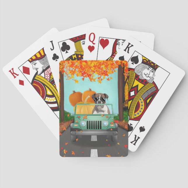 Boxer Dog Fall Pumpkin  Playing Cards (Back)