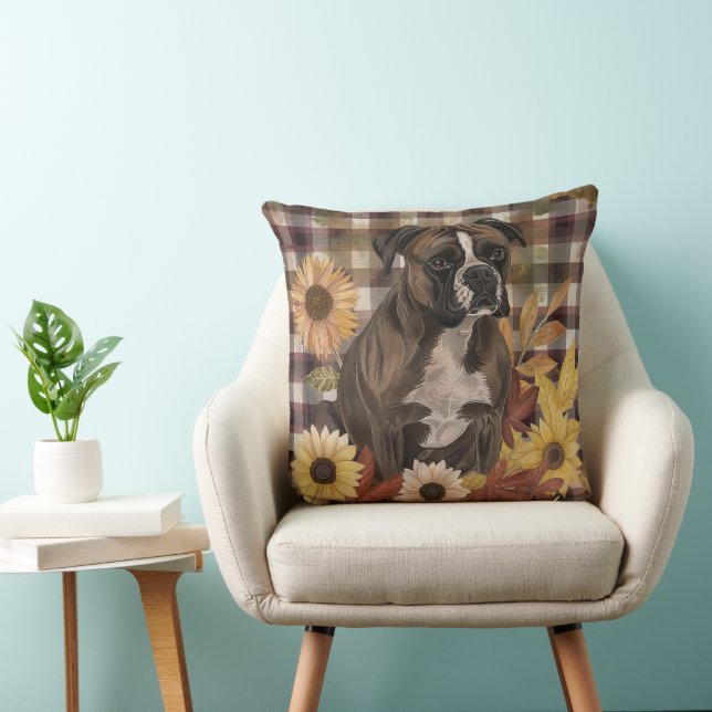 Boxer Dog Fall Watercolor Flowers Cushion (Chair)