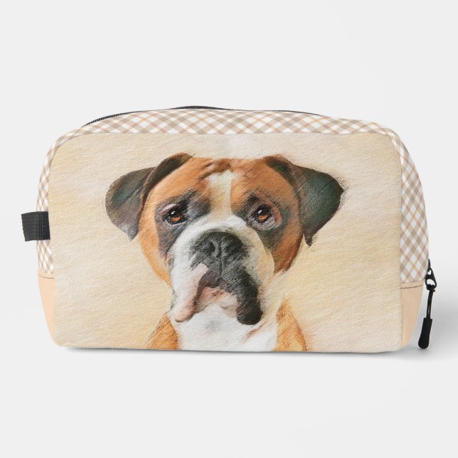 Boxer Dog Fawn Painting Uncropped Ear Cute Dog Art Dopp Kit (Front)