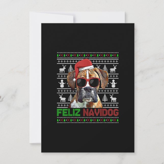 Boxer Dog Feliz Navidog Funny Christmas Invitation (Front)