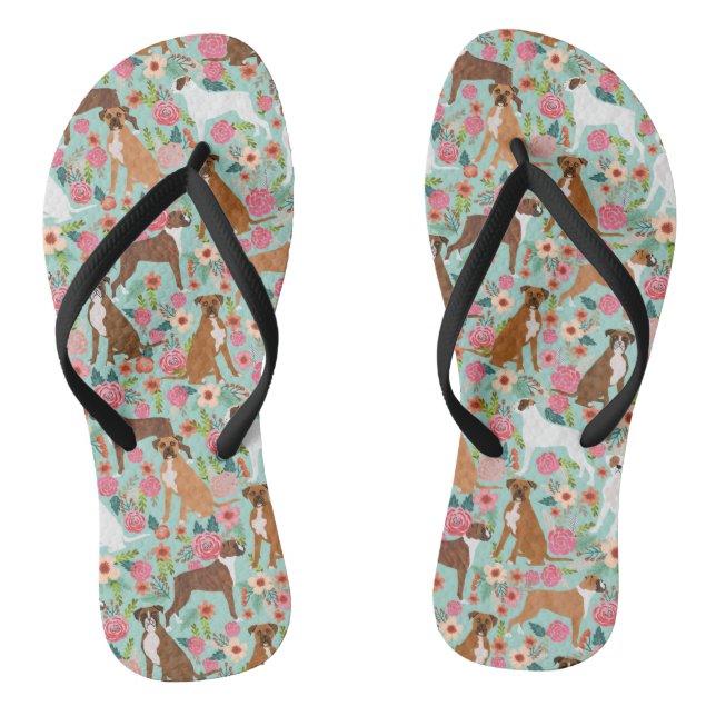 Boxer Dog Florals Thongs (Footbed)
