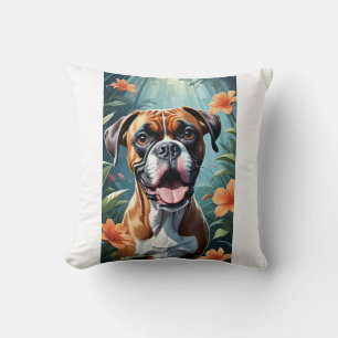 Boxer Dog Flower Pillow