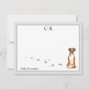 Boxer Dog Grey Border Monogram Your Name Custom Card