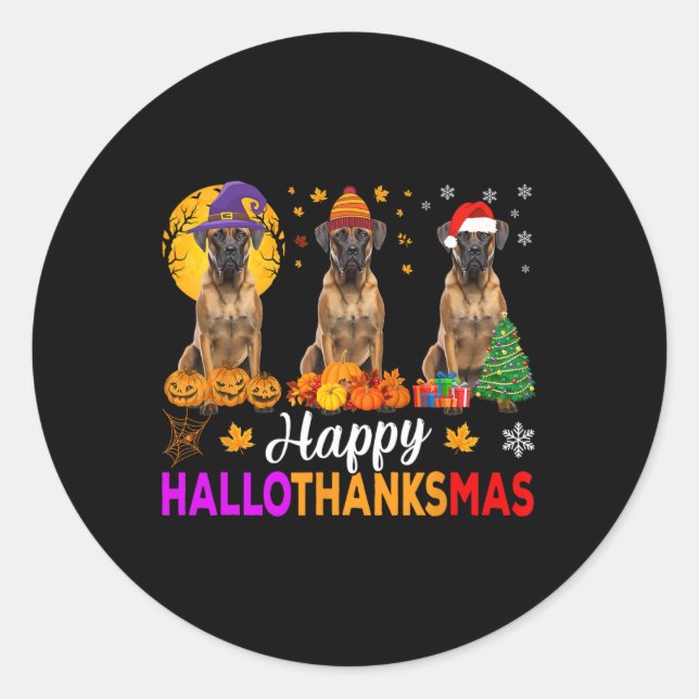 Boxer Dog Halloween Christmas Hallothanksmas  Classic Round Sticker (Front)