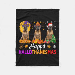 Boxer Dog Halloween Christmas Hallothanksmas Fleece Blanket