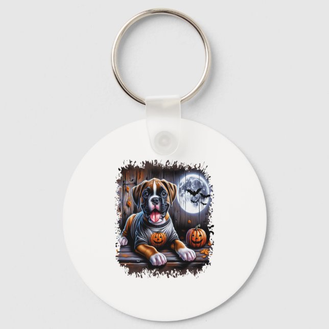 Boxer Dog Halloween Key Ring (Front)