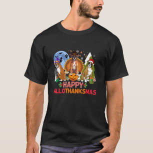 Boxer Dog Halloween Merry Christmas Happy Hallotha T-Shirt