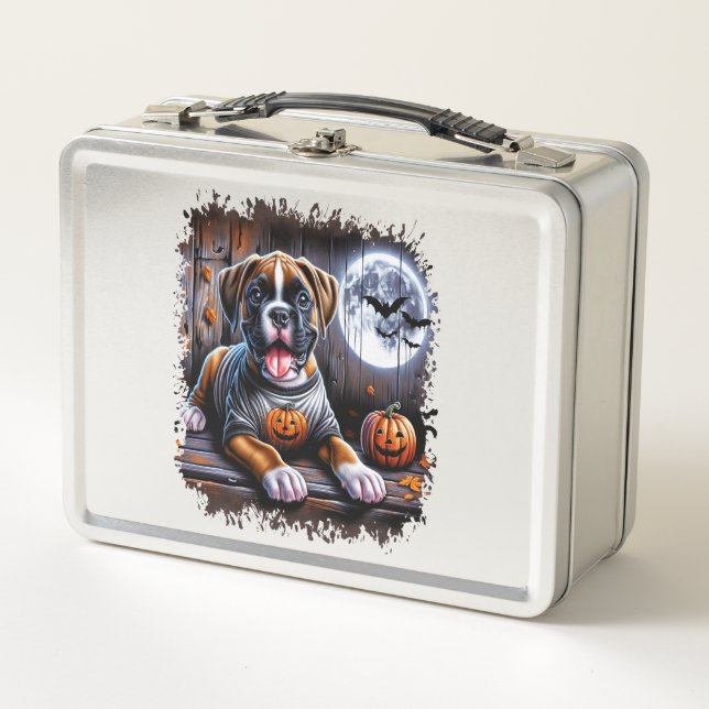 Boxer Dog Halloween Metal Lunch Box (Front)