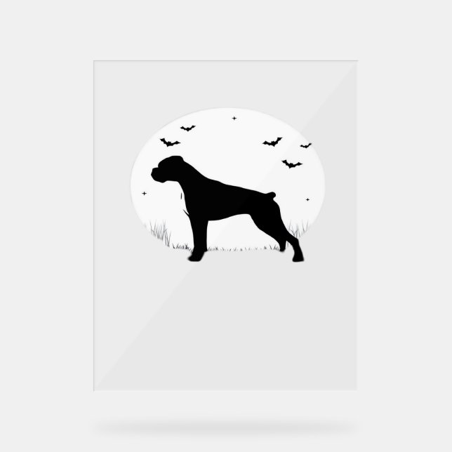 Boxer Dog – Halloween Moon Silhouette Classic T-Sh Acrylic Sign (Front)