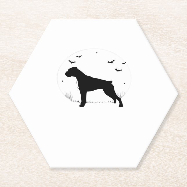 Boxer Dog – Halloween Moon Silhouette Classic T-Sh Paper Coaster (Front)