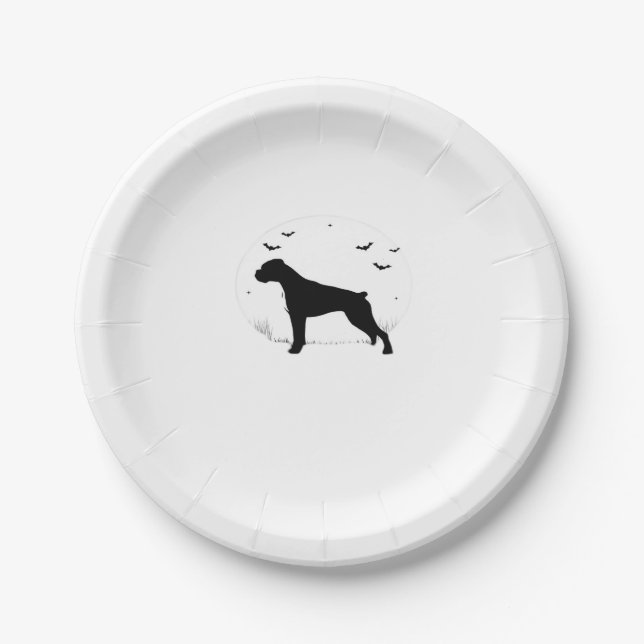 Boxer Dog � Halloween Moon Silhouette Classic T-Sh Paper Plate (Front)