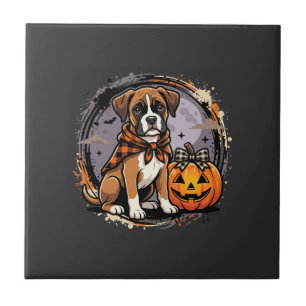 Boxer Dog Halloween Pumpkin Sublimation Ceramic Tile