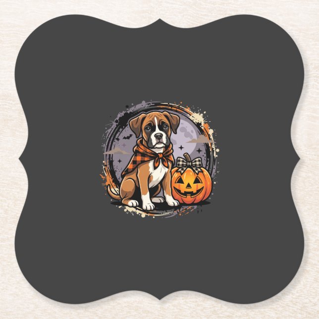 Boxer Dog Halloween Pumpkin Sublimation Paper Coaster (Front)