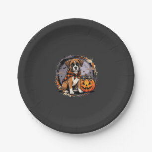 Boxer Dog Halloween Pumpkin Sublimation Paper Plate