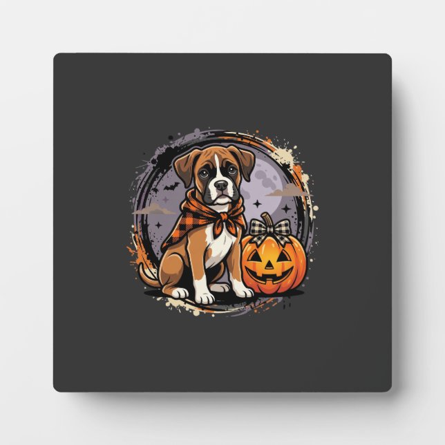 Boxer Dog Halloween Pumpkin Sublimation Plaque (Front)