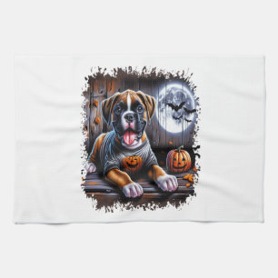 Boxer Dog Halloween Tea Towel