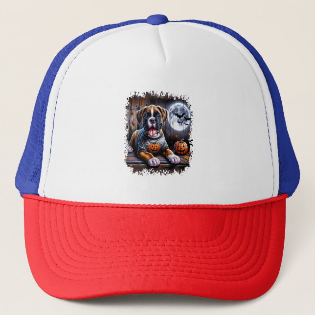Boxer Dog Halloween Trucker Hat (Front)