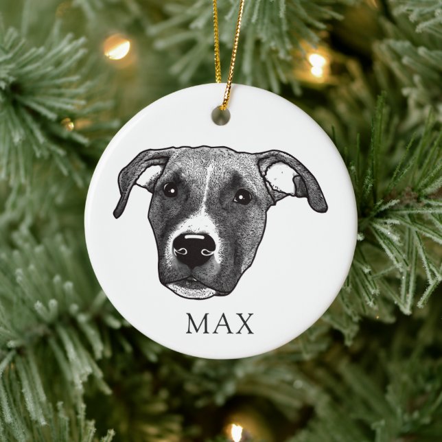 Boxer Dog Hand Drawing Personalised Ceramic Ornament (Tree)