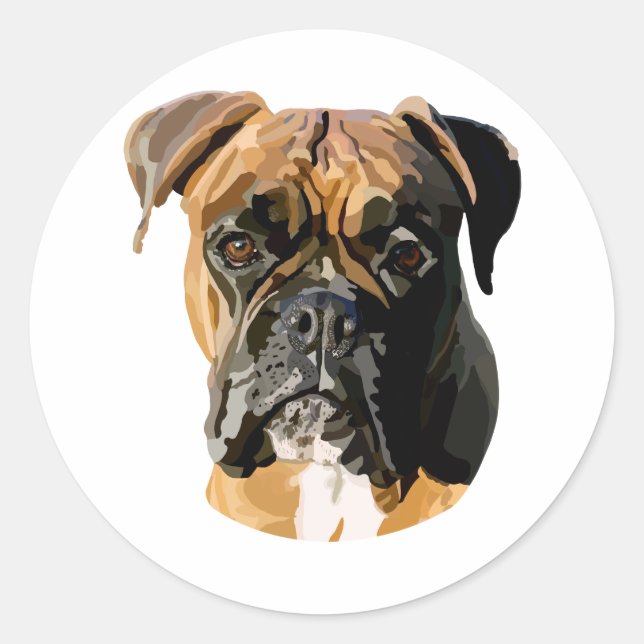 Boxer Dog Hand Drawn Digital Art Classic Round Sticker (Front)
