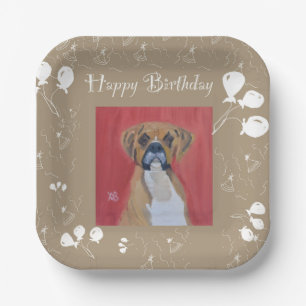 Boxer Dog Happy Birthday Paper Plates