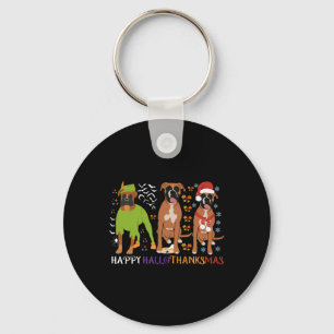 Boxer Dog Happy Hallothanksmas Xmas Dog Lover Key Ring
