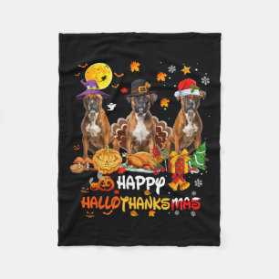 Boxer Dog Happy Halloween Thanksgiving Merry Chris Fleece Blanket