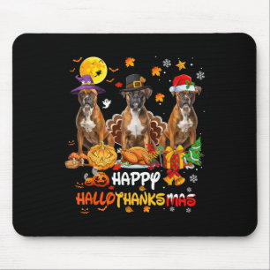 Boxer Dog Happy Halloween Thanksgiving Merry Chris Mouse Pad