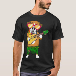 Boxer Dog Hawaiian Costume Playing Ukulele Summer T-Shirt