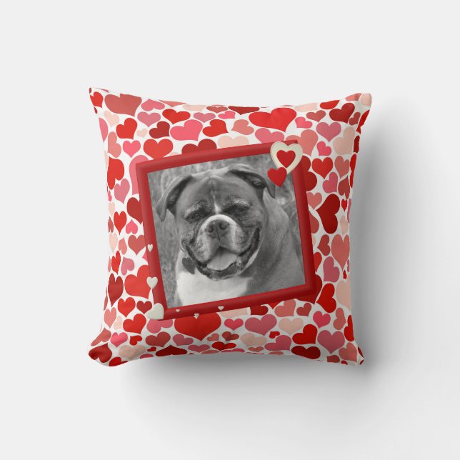 Boxer Dog Hearts pillow (Front)