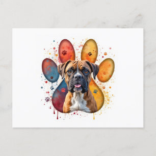Boxer Dog In a Paw Print Postcard