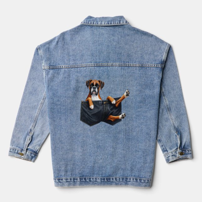 Boxer Dog In A Pocket Denim Jacket (Back)