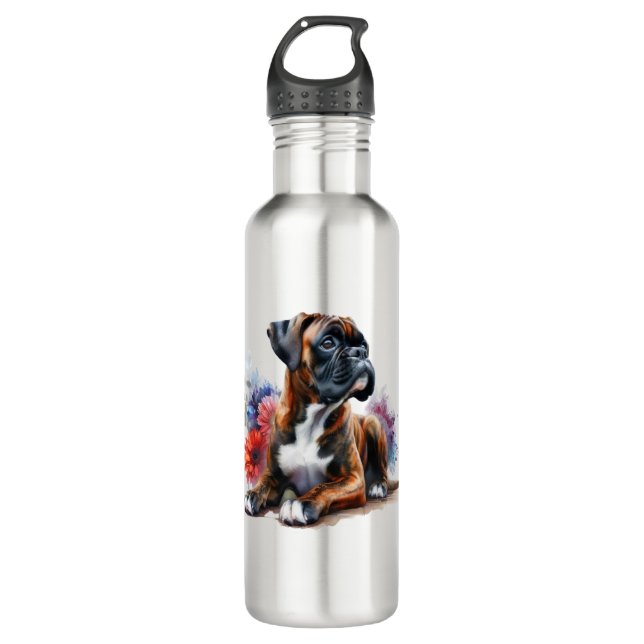 Boxer Dog in Bloom Boxer & Blossoms 710 Ml Water Bottle (Front)
