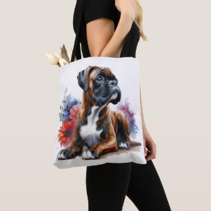Boxer Dog in Bloom Boxer & Blossoms  Tote Bag