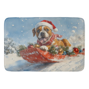 Boxer Dog in Sledge Let it Snow Christmas Bath Mat